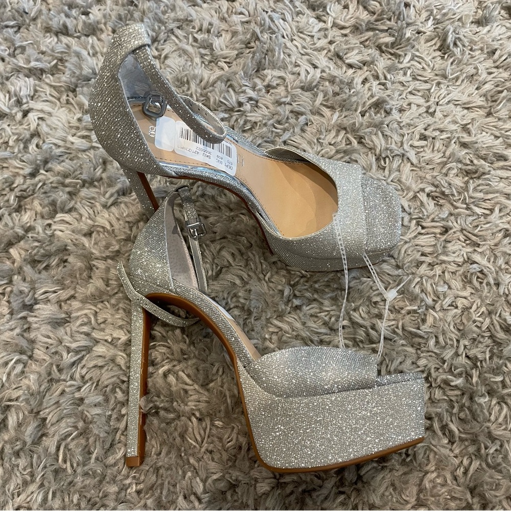 Gianni Bini Sparkly Silver Platform Heels